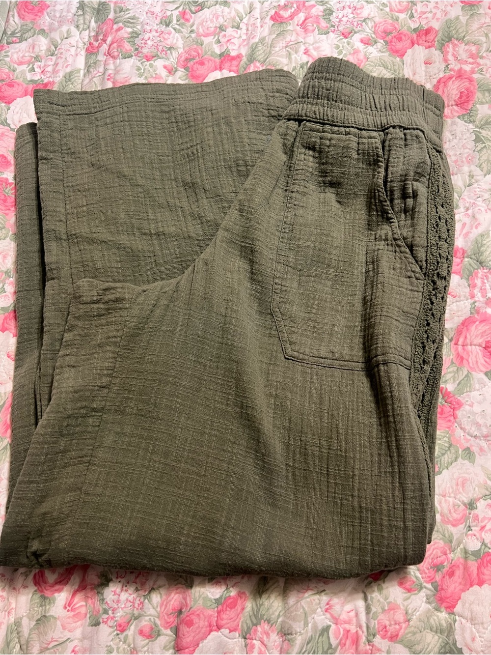Olive Green wide leg gauze  Pants